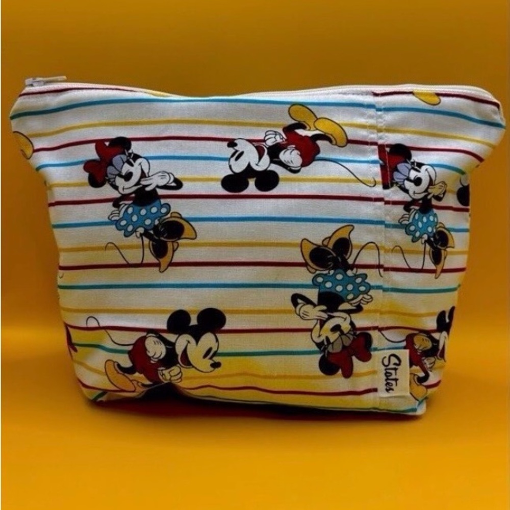 Disney Striped Mickey & Minnie Cosmetic Pouch - Yellow, Blue, Red